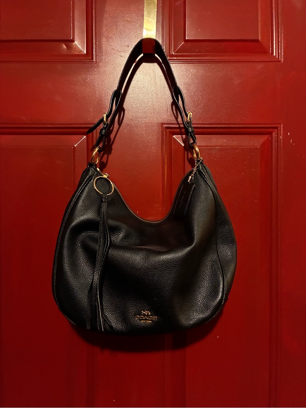 Coach Black Pebbled Leather Hobo shoulder bag with Gold Hardware